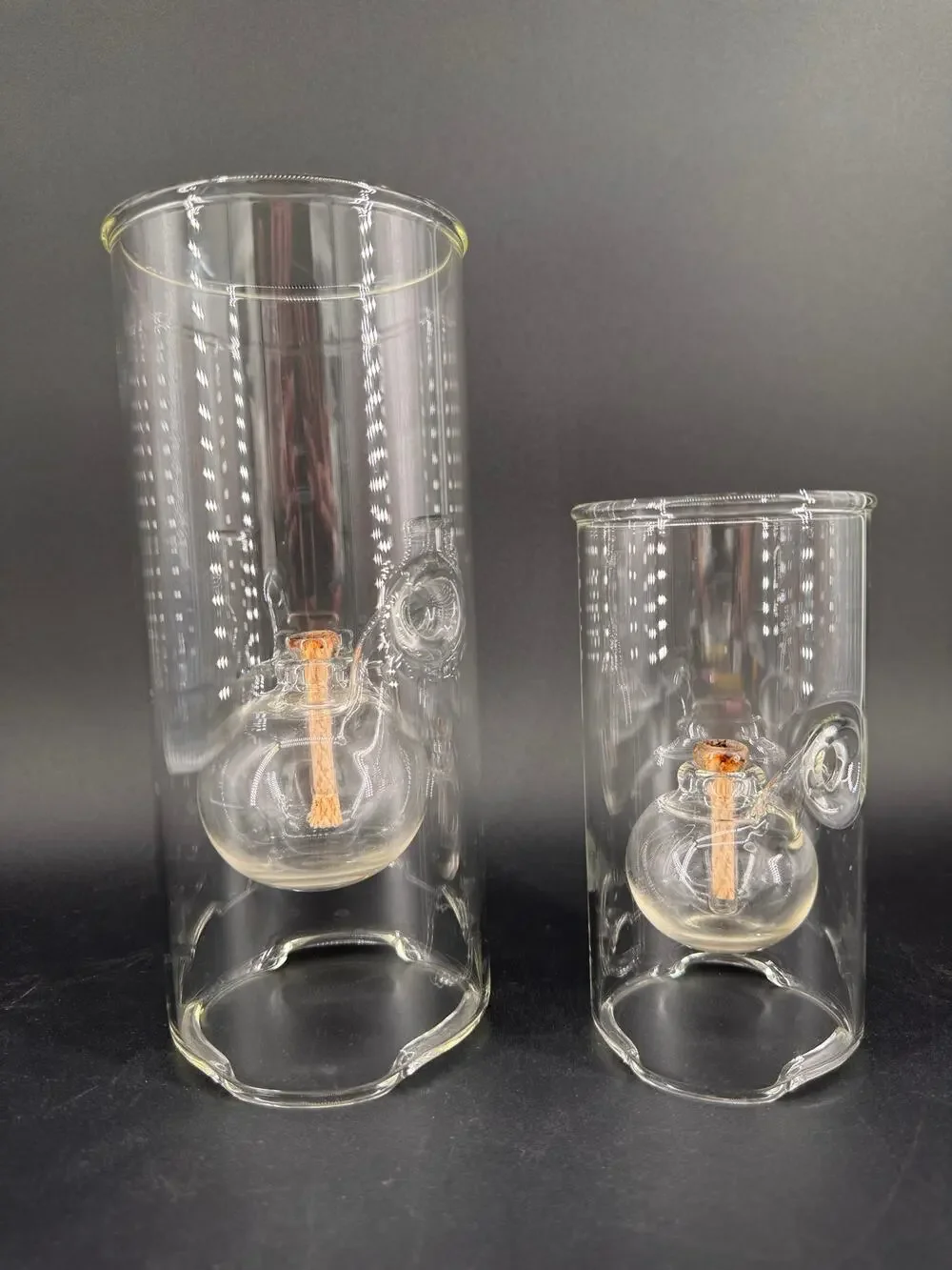 Wolfard Glass Oil Lamps Set 2 Hand Blown Glass Hurricane Candle Lanterns Modern